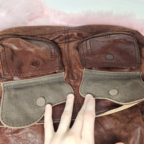 Lucky Brand Stash Brown Lamb Distressed Leather Fold Over Shoulder Hobo Bag - Picture 11 of 11